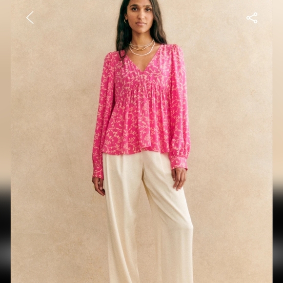 Sezane Tops - Sezane Brune Long Sleeved Pink Floral Blouse